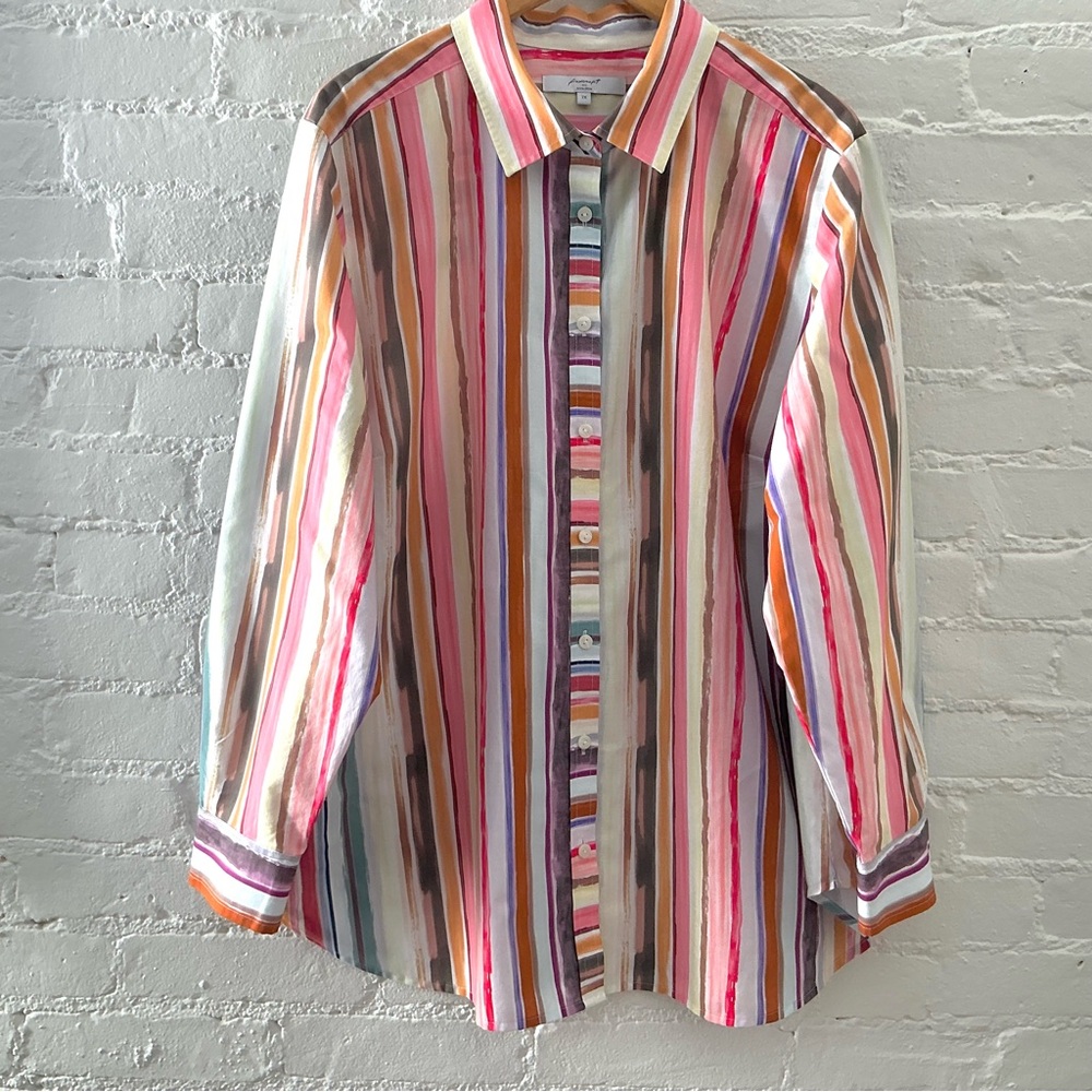 ‘Foxcroft Womens Non-Iron Colorful Print Button Up Shirt Blouse 2X Career Office
